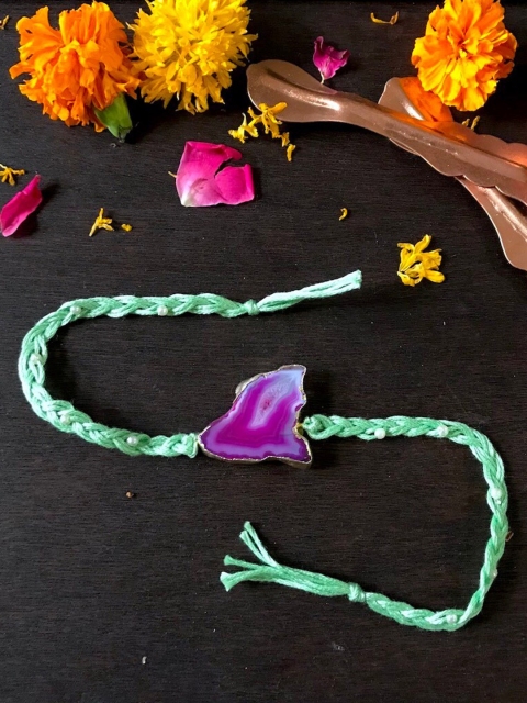 

Mitali Jain Mint Green & Pink Agate Rakhi