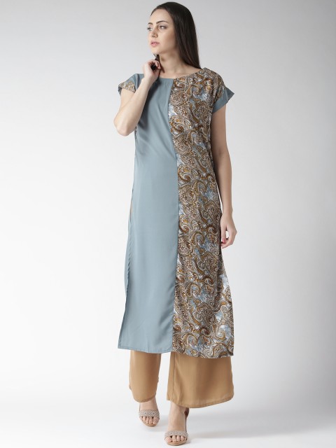 

GERUA Women Grey & Mustard Printed Straight Kurta