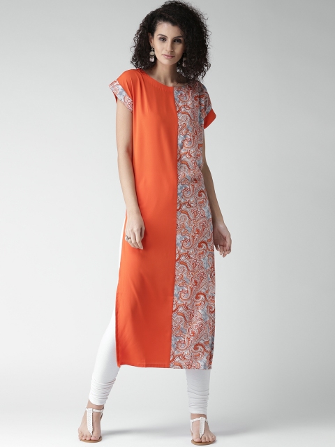 

GERUA Women Orange & Blue Printed Straight Kurta