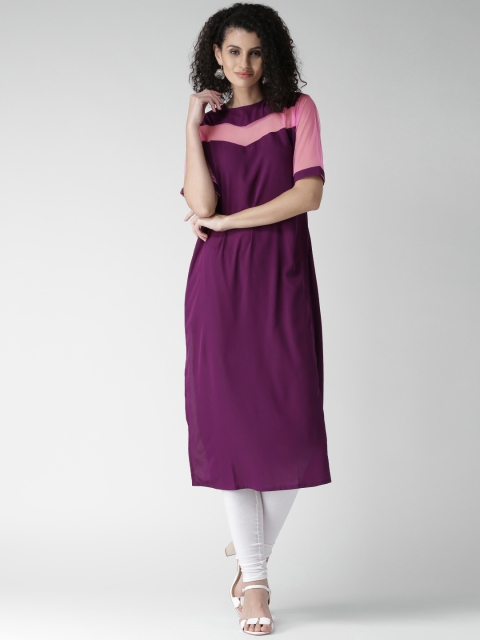 

GERUA Women Purple Solid Straight Kurta