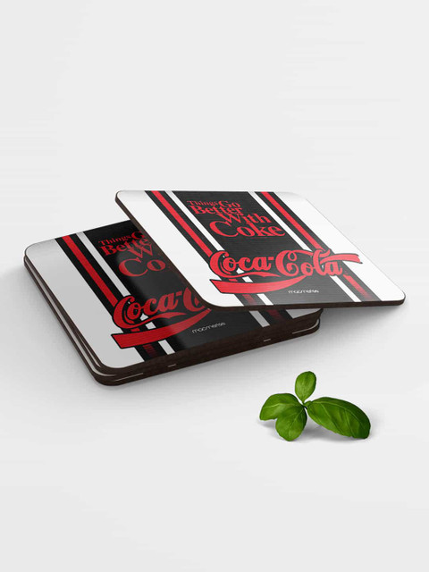 

macmerise Black & Red Printed MDF Better With Coke Coasters, Multi