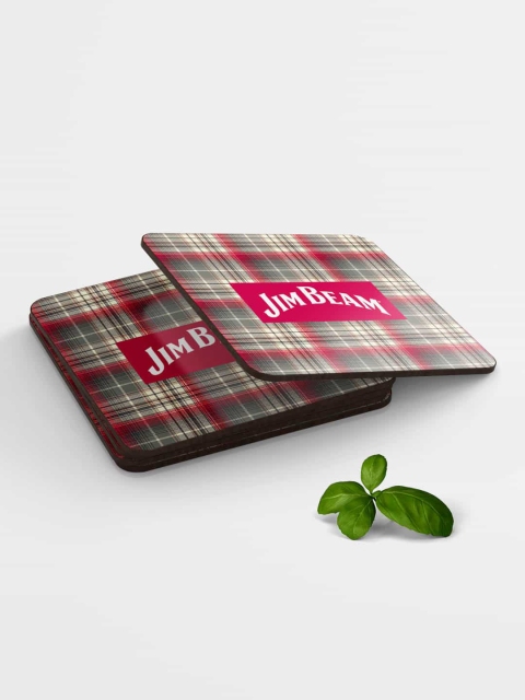 

macmerise Red & Brown Jim Beam Plaid Stripes Coaster