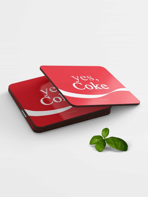 

macmerise Red & White Printed MDF Yes Coke Coasters, Multi