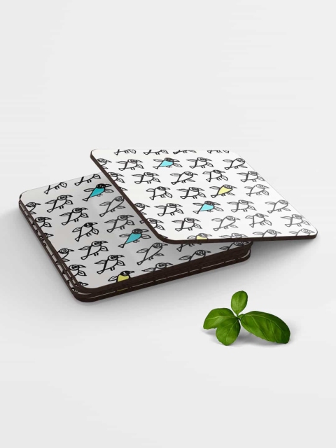 

macmerise White Printed Wooden Coasters, Black