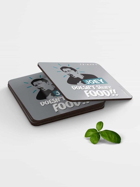 

macmerise Set of 4 Grey Printed MDF Friends Joey Doesn't Share Food Coasters