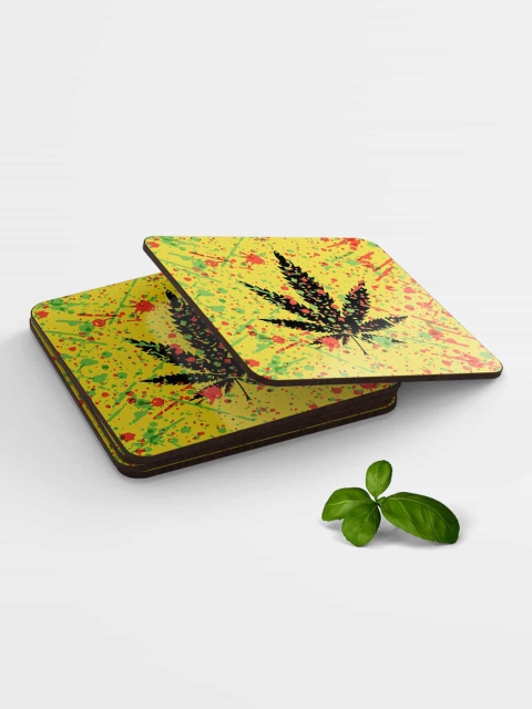 

macmerise Yellow & Red Printed MDF Rasta Splash Coasters