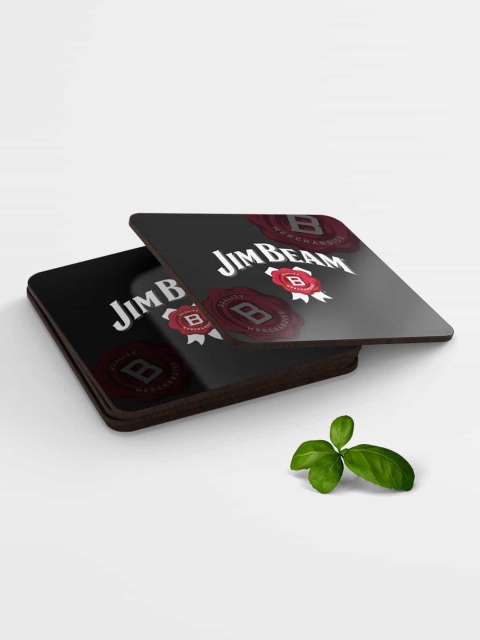 

macmerise Black & White Printed MDF Jim Beam Classic Coasters, Multi