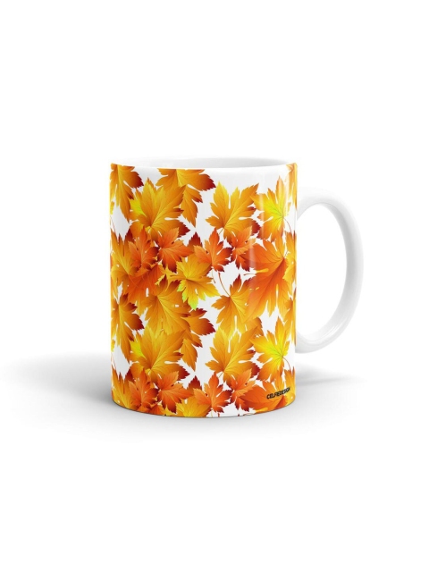 

macmerise Orange & Yellow Printed Ceramic Glossy Mugs Set of Cups and Mugs