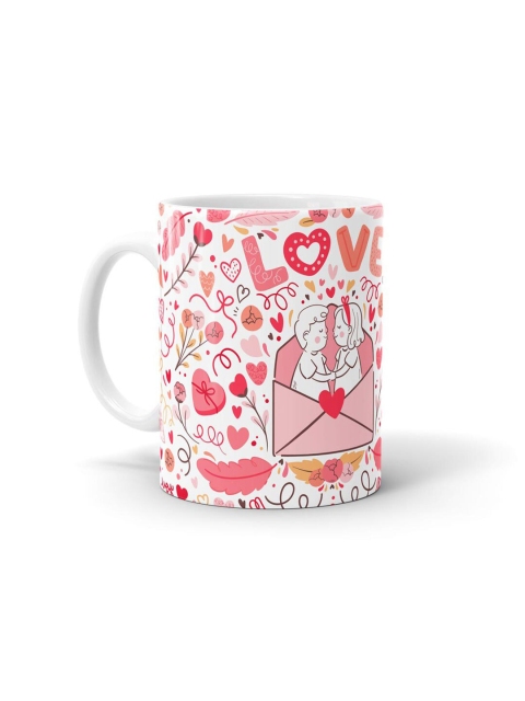 

macmerise White & Pink Printed Ceramic Glossy Mugs Set of Cups and Mugs