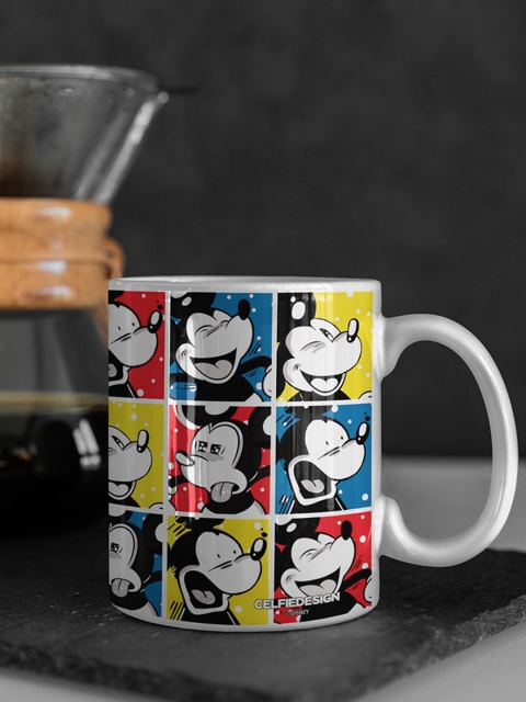 

macmerise White & Yellow Printed Ceramic Glossy Mugs Set of Cups and Mugs