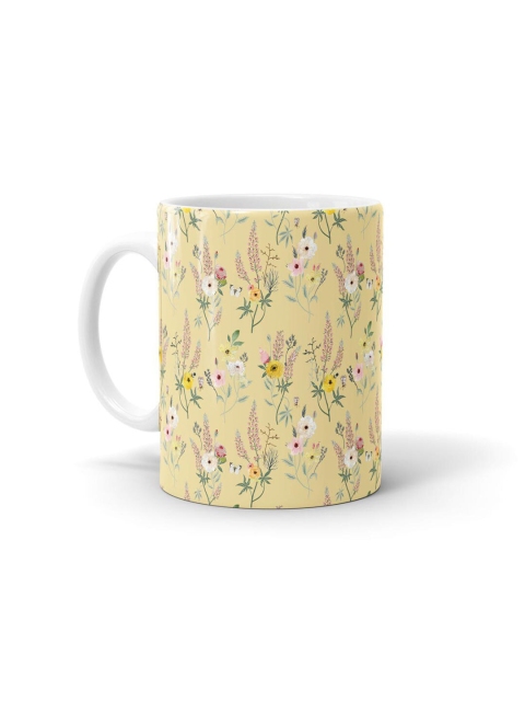 

macmerise Yellow & White Printed Ceramic Glossy Mugs Set of Cups and Mugs