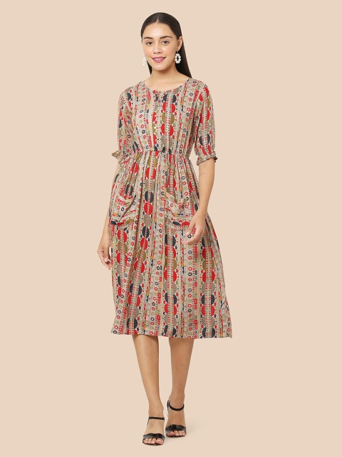 

J Turritopsis Grey Floral A-Line Midi Dress