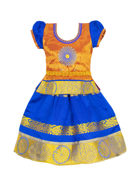 

AMIRTHA FASHION Girls Blue Embroidered Thread Work Ready to Wear Lehenga & Choli