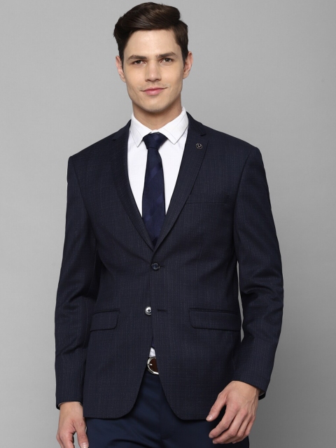 Allen Solly Men Navy Blue Self-Design Single-Breasted Slim-Fit Formal Blazer