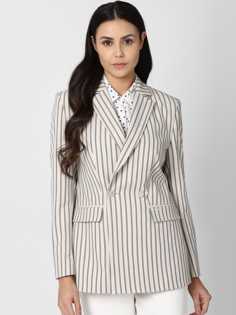 

Van Heusen Woman Beige & Grey Striped Single-Breasted Formal Blazer