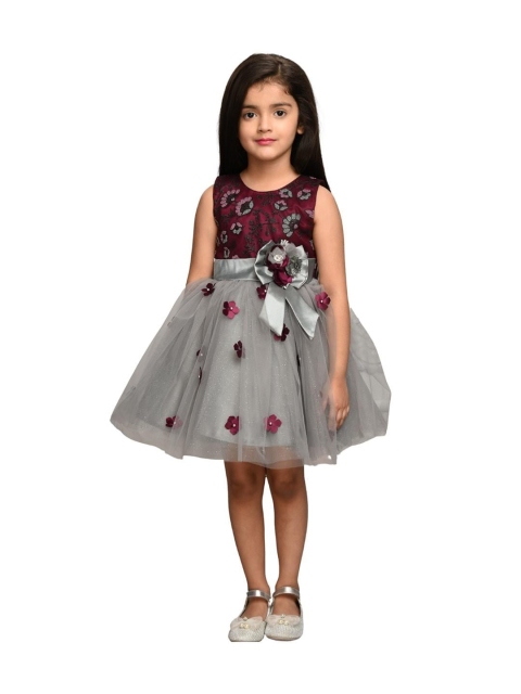 

BETTY Burgundy Floral Net Ethnic Dress