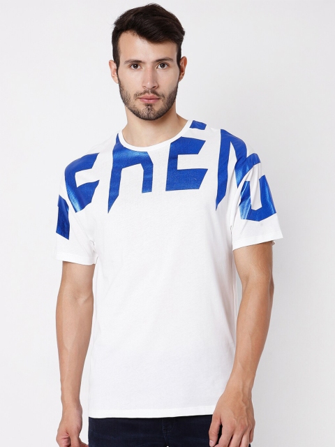 

Rex Straut Jeans Men White Typography Applique Boxy T-shirt