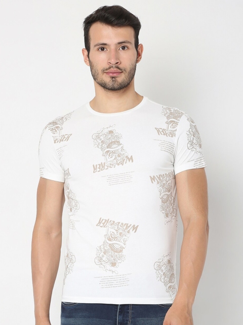 

Rex Straut Jeans Men White Floral Printed Slim Fit T-shirt