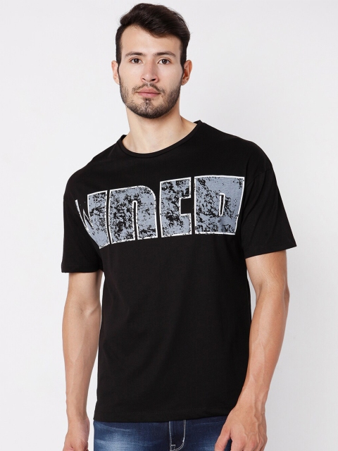 

Rex Straut Jeans Men Black & Grey Typography Printed Slim Fit T-shirt