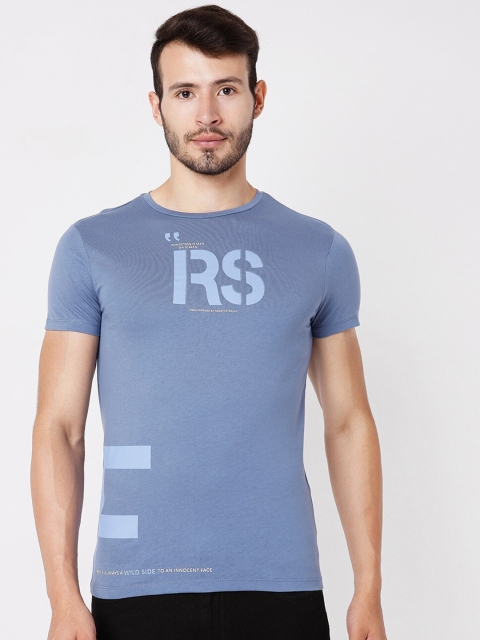 

Rex Straut Jeans Men Blue Typography Printed Applique Slim Fit T-shirt