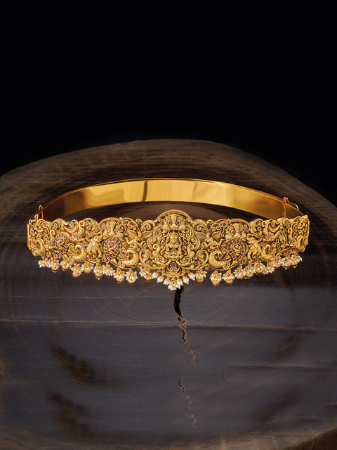 

Kushal's Fashion Jewellery Gold-Plated Red & White Stone Studded & Beaded Waist Chain