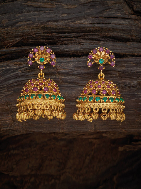 

Kushal's Fashion Jewellery Gold Plated Red Jhumkas Earrings