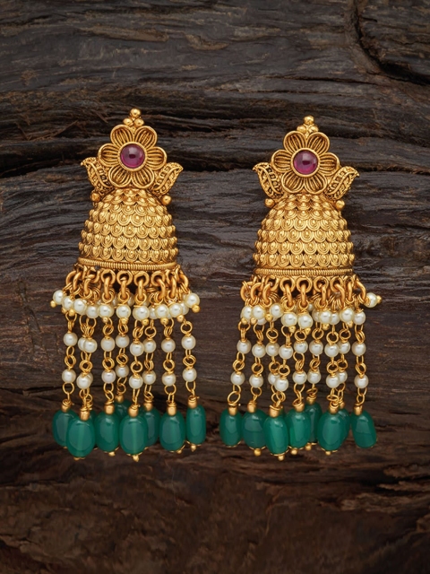 

Kushal's Fashion Jewellery Gold Contemporary Jhumkas Earrings
