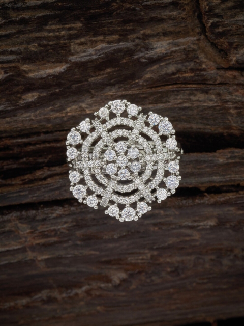 

Kushal's Fashion Jewellery Rhodium-Plated CZ-Studded Finger Ring, White