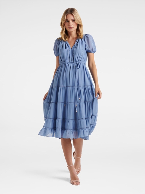 

Forever New Blue Tie-Up Neck Midi Dress