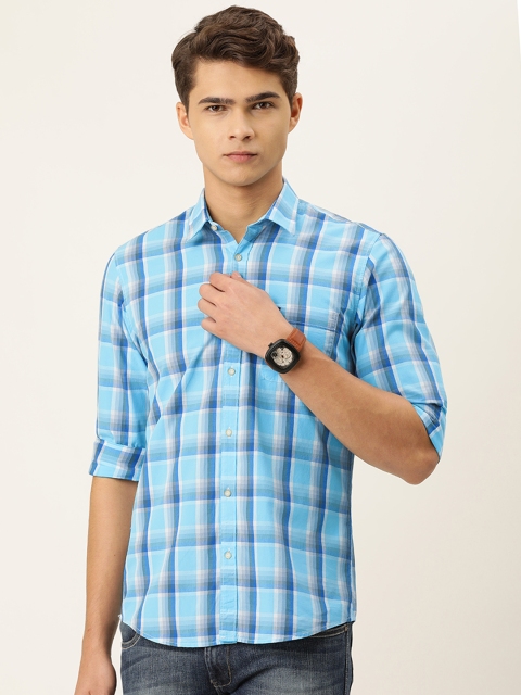 

Peter England Men Blue & White Slim Fit Checked Casual Shirt