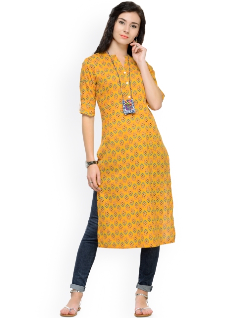 

Varanga Mustard Yellow Printed Cotton Kurta
