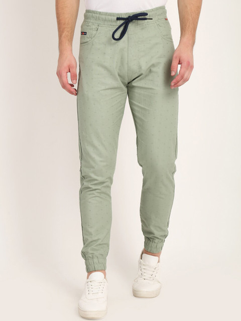 

COLVYNHARRIS JEANS Men Green Solid Cotton Slim-Fit Joggers
