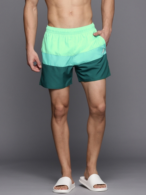

ADIDAS Men Green & Teal Blue Colourblocked Short-Length Swim Shorts