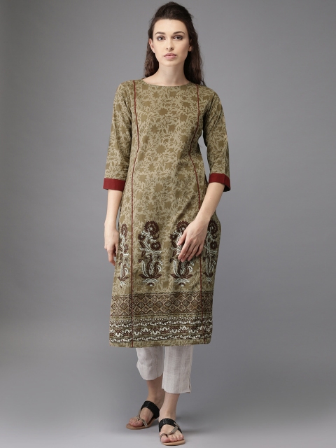 

Moda Rapido Olive Green Block Printed Straight Kurta