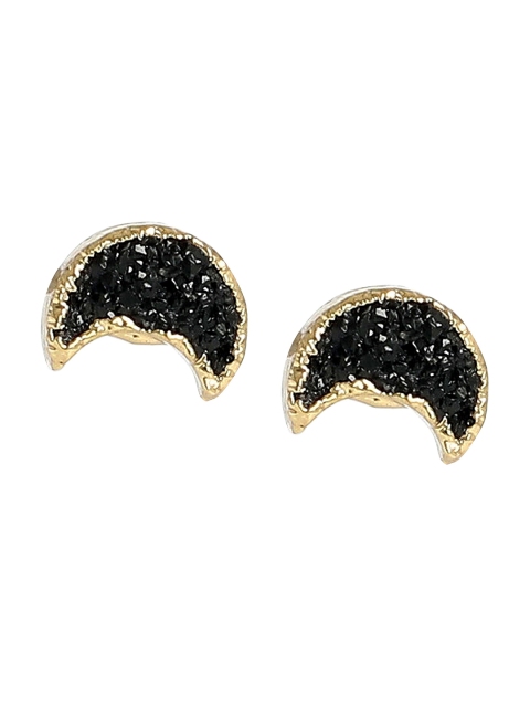

EL REGALO Women Black Gold Plated Crescent Shaped Studs Earrings