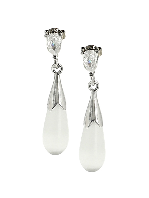 

EL REGALO Silver-Toned Teardrop Shaped Drop Earrings