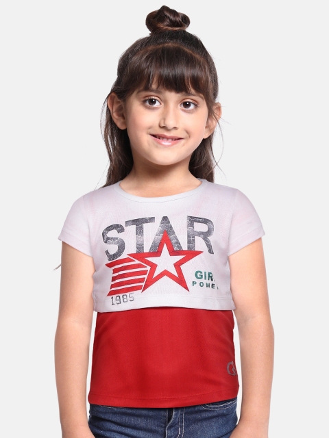 

GAME BEGINS Girls Off White & Red Printed Layered Top