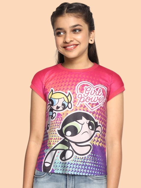 

GAME BEGINS Girls Pink & Orange Powerpuff Girls Printed Extended Sleeves Cotton T-shirt