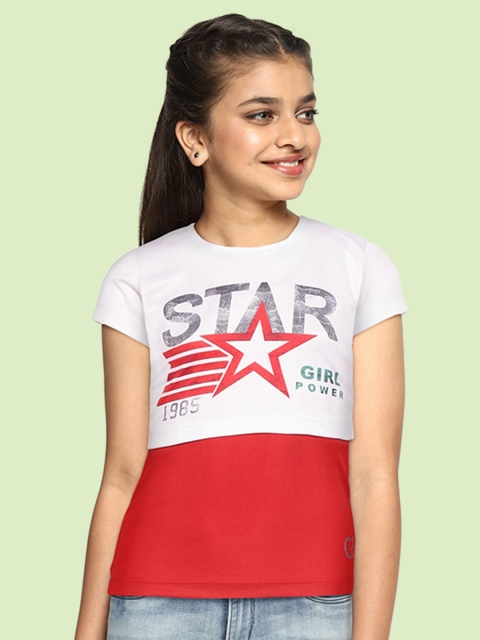 

GAME BEGINS Girls Off White & Red Printed Layered Top