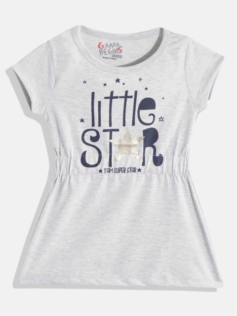 

GAME BEGINS Girls Grey Melange & Navy Blue Cotton A-Line Dress