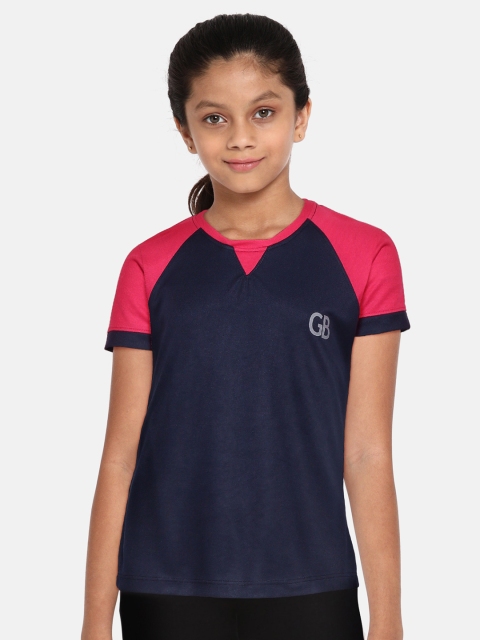 

GAME BEGINS Girls Navy Blue & Pink T-shirt
