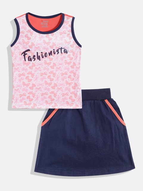 

GAME BEGINS Girls Assorted Printed Cotton T-shirt with Skirt