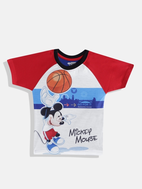 

GAME BEGINS Boys White & Red Mickey Mouse Printed Cotton T-shirt