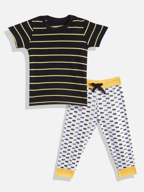 

GAME BEGINS Boys Black & Yellow Striped Cotton Batman Clothing Set