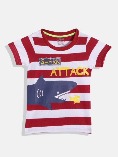 

GAME BEGINS Boys Red & White Striped Cotton T-shirt