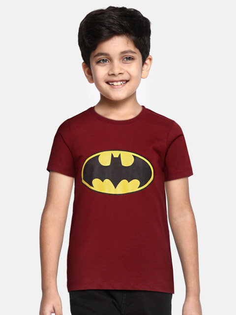 

GAME BEGINS Boys Maroon & Yellow Batman Print T-shirt