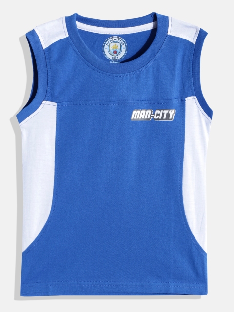 

GAME BEGINS Boys Blue & White Manchester City Colourblocked Detail Cotton T-shirt