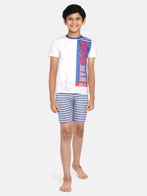 

GAME BEGINS Boys White & Blue Superman Logo Printed Cotton T-shirt