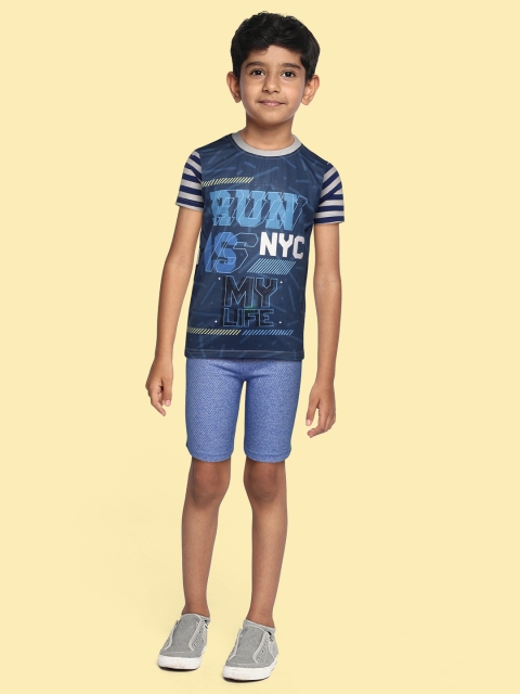 

GAME BEGINS Boys Blue & White Printed Cotton T-shirt with Shorts