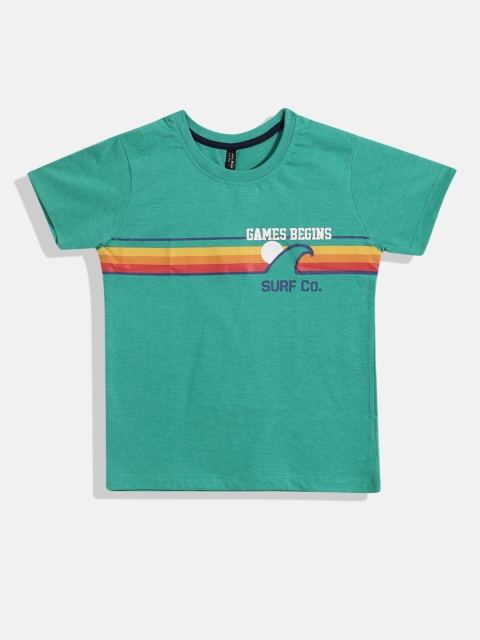 

GAME BEGINS Boys Green Striped Cotton T-shirt